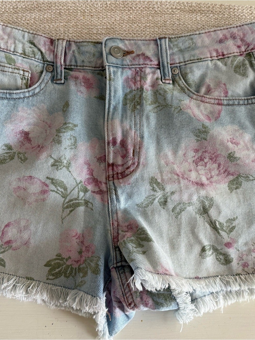 Celebrity Pink Pastel Floral Denim Shorts